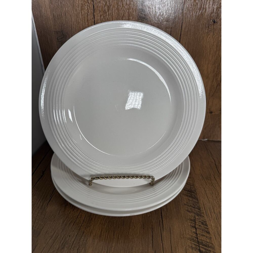 3 Food Network Stoneware Salad Plates White Ribbed 8"